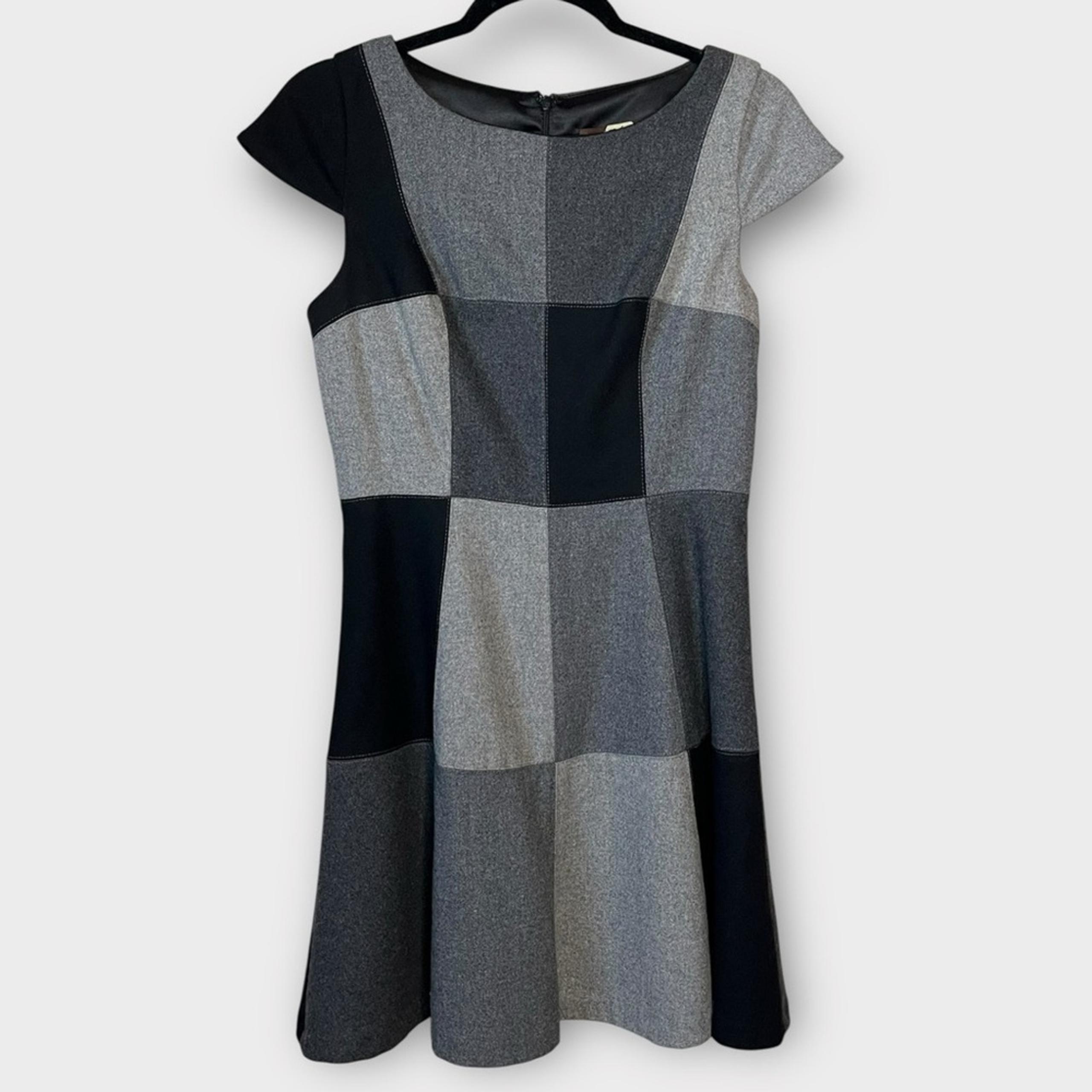 EVA FRANCO wool blend black gray patchwork career office dress size 2 colorblock