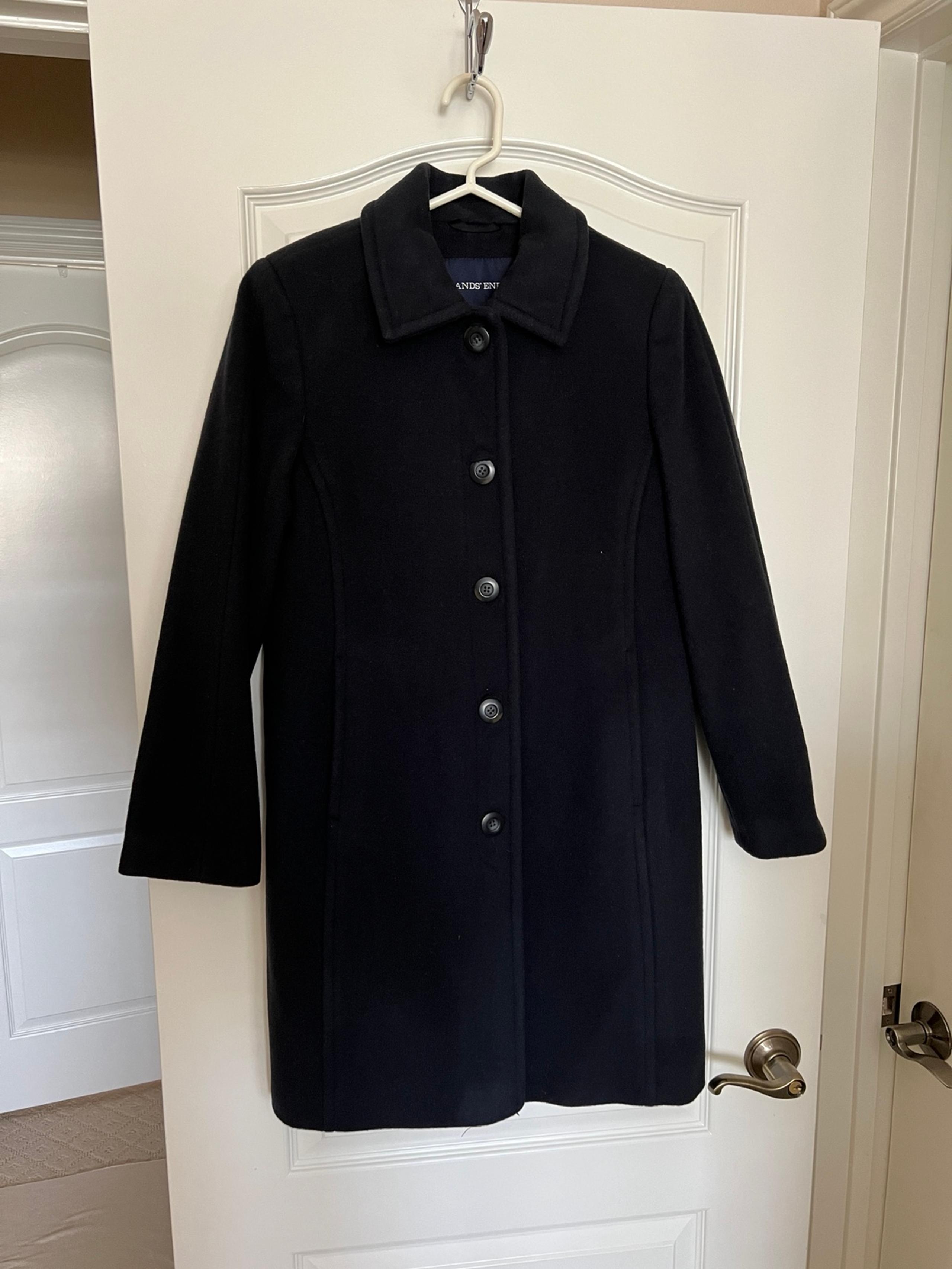 Lands end black wool button down car coat