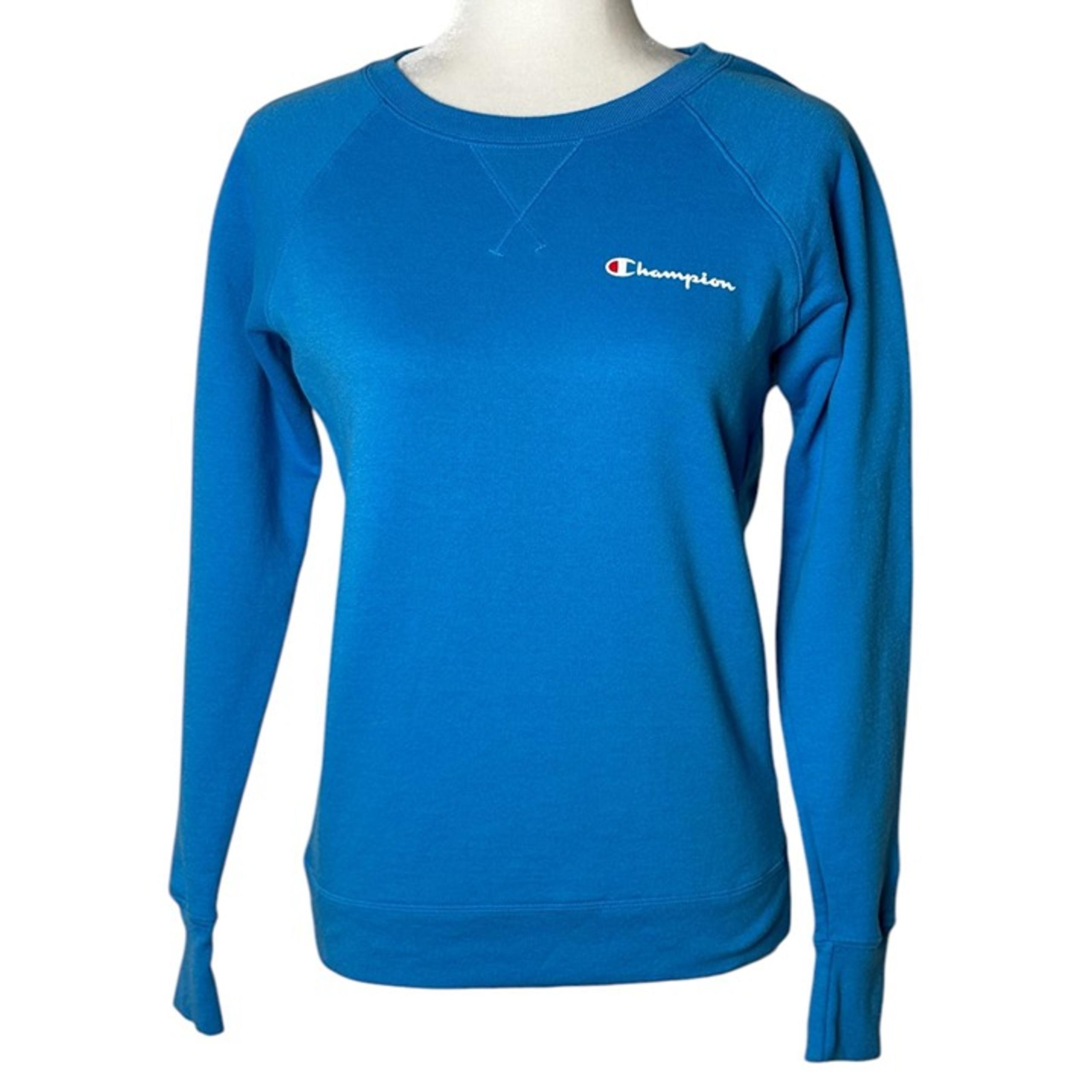 Champion Blue Screenprint Logo Fleece Lined Pull Over Sweatshirt Women's Sz XS