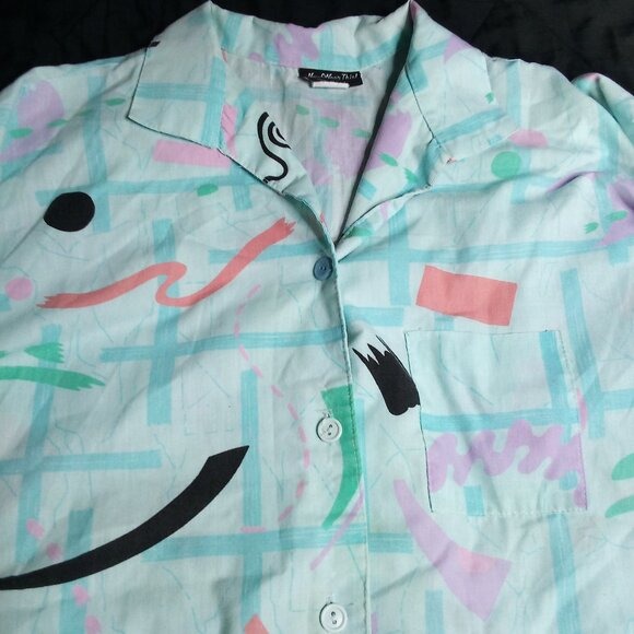 Vintage 80s Now Wear This! Abstract Geometric Button Shirt
