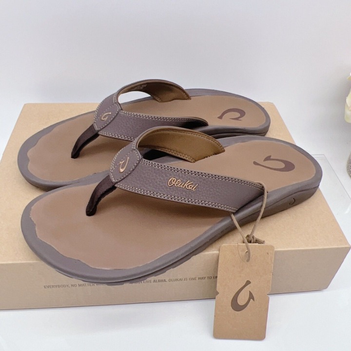 Olukai Ohana Flip Flop Slide Beach Sandal Dark Java/ Ray Mens Size US 12 D