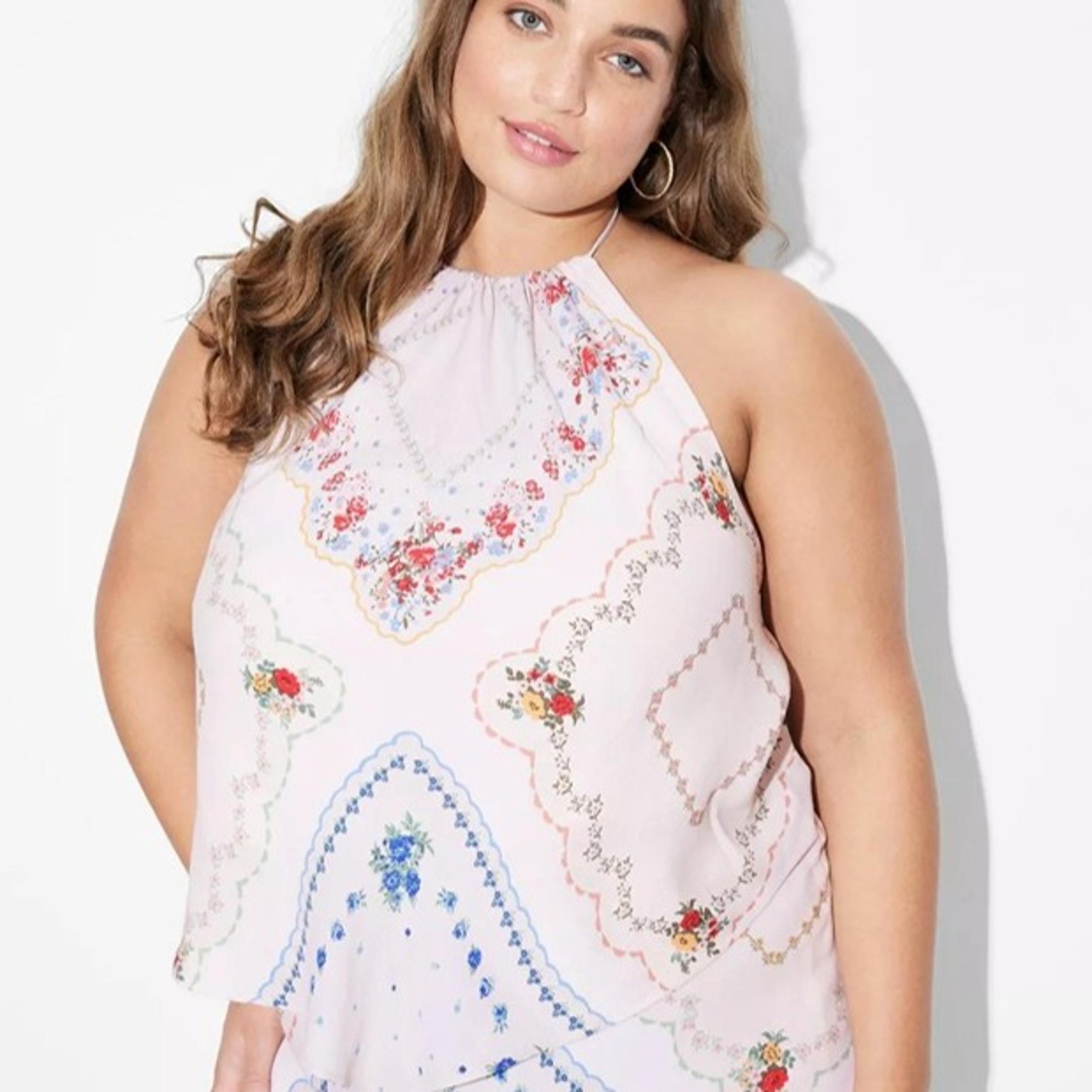 NWT Women's Wild Fable Scarf Halter Top White Floral Size XL (597)