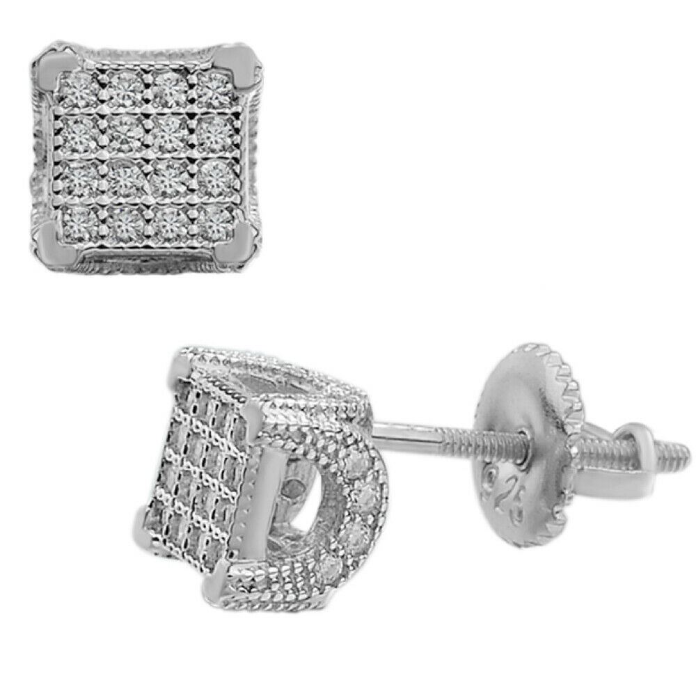 Iced Sterling Silver Cube Stud Earrings