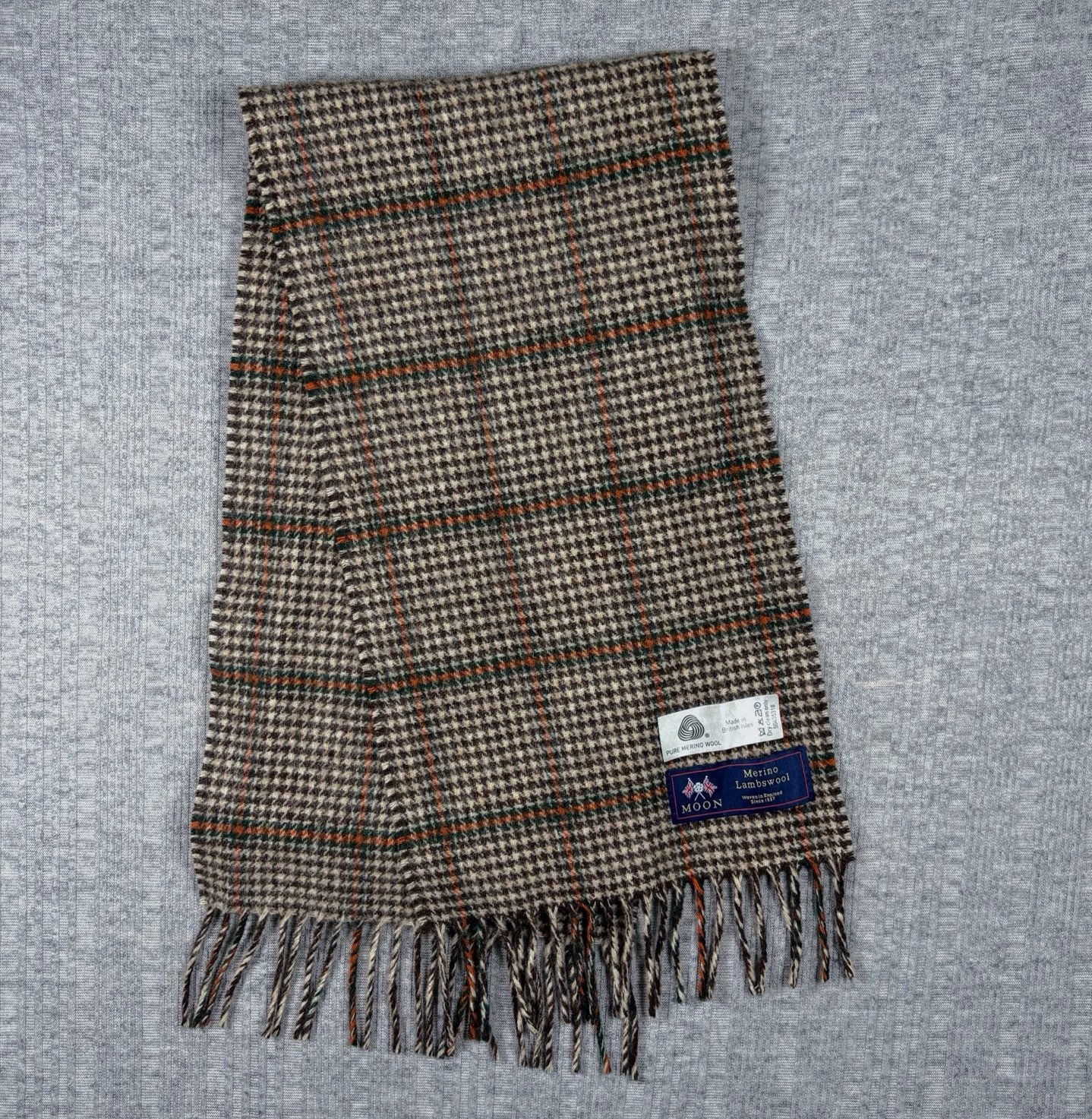 Brooks Brothers Moon Merino Lambswool 100% Wool Scarf Wooven in England Plaid