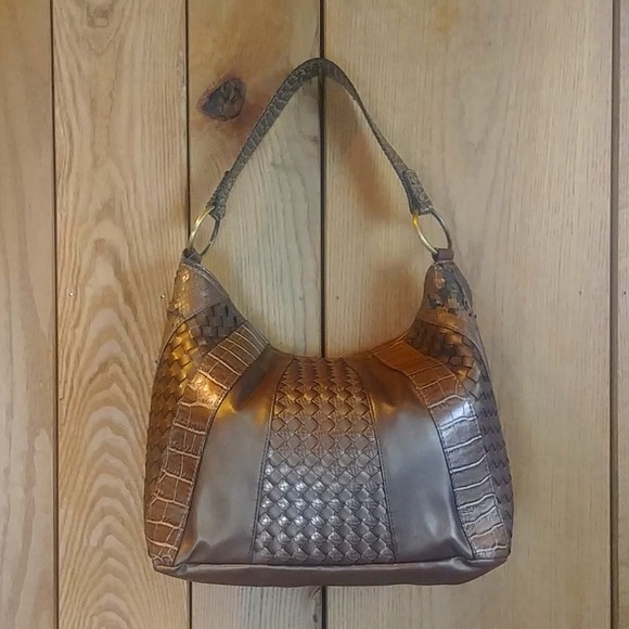 HOT BUY! Metallic Bronze Brown Faux Crocodile Hobo Wide Shoulder Hand Bag
