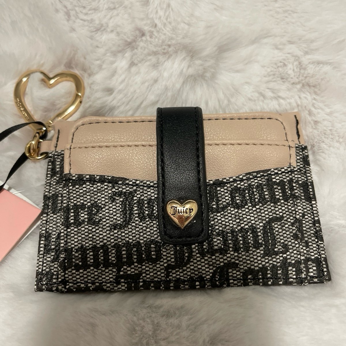 Juicy Couture Black Beige / Sandstone Spring Fling Tab Elongated CC Wallet