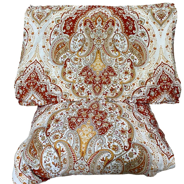 Tahari brown paisley duvet cover+ pillowcase tapestry buttons 82 x 92