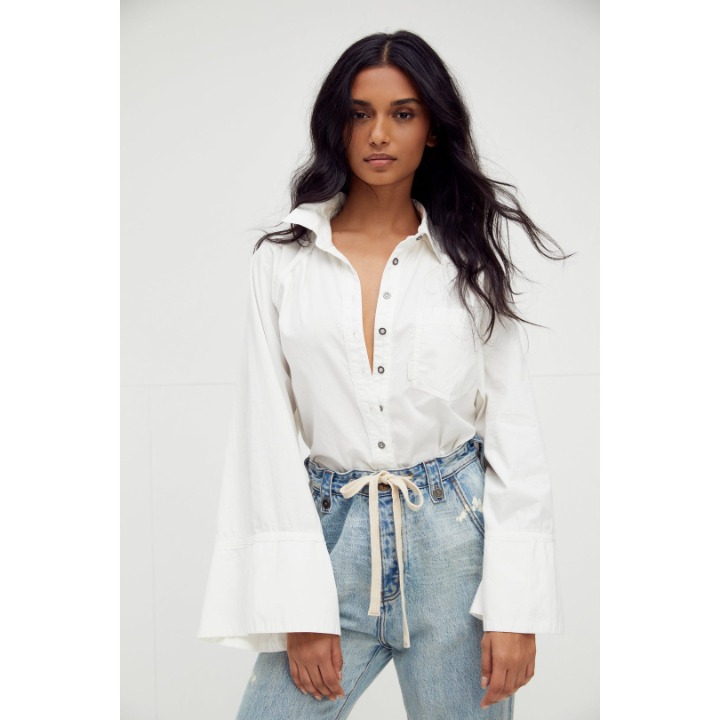 NWT Free People Women's White Milano Blouse shirt Wide Sleeve size S