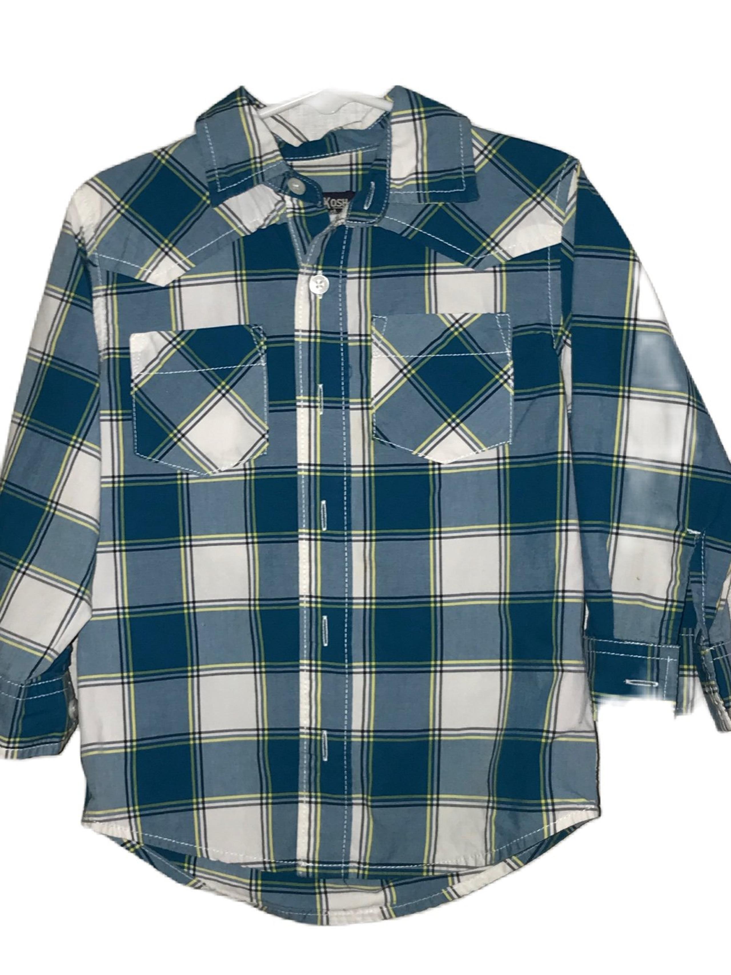 BOYS SIZE 3T OSHKOSH B’GOSH GREEN PLAID LONG SLEEVE BUTTON DOWN DRESS SHIRT