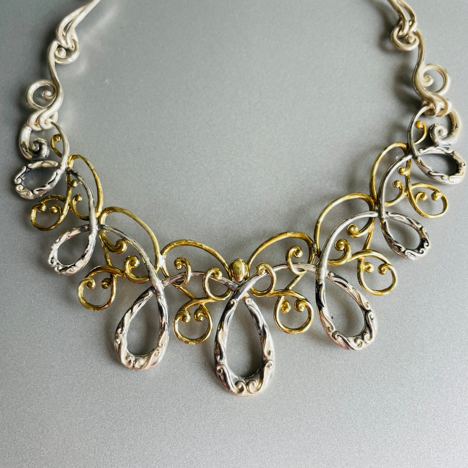 Relios Carolyn Pollack Sterling Silver & Brass Filigree Swirling Scroll Necklace