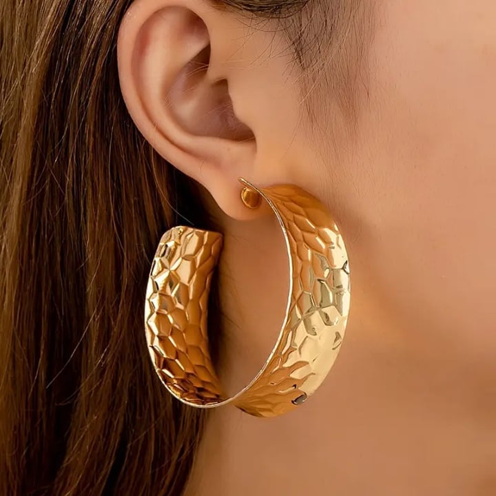 14K Gold Womens Large Chunky Hammered Semi Hoop Earrings New 14 K Silver Jewelry