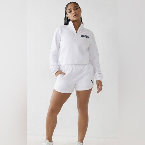 NWT True Religion white flock mock neck pullover sweatshirt size medium