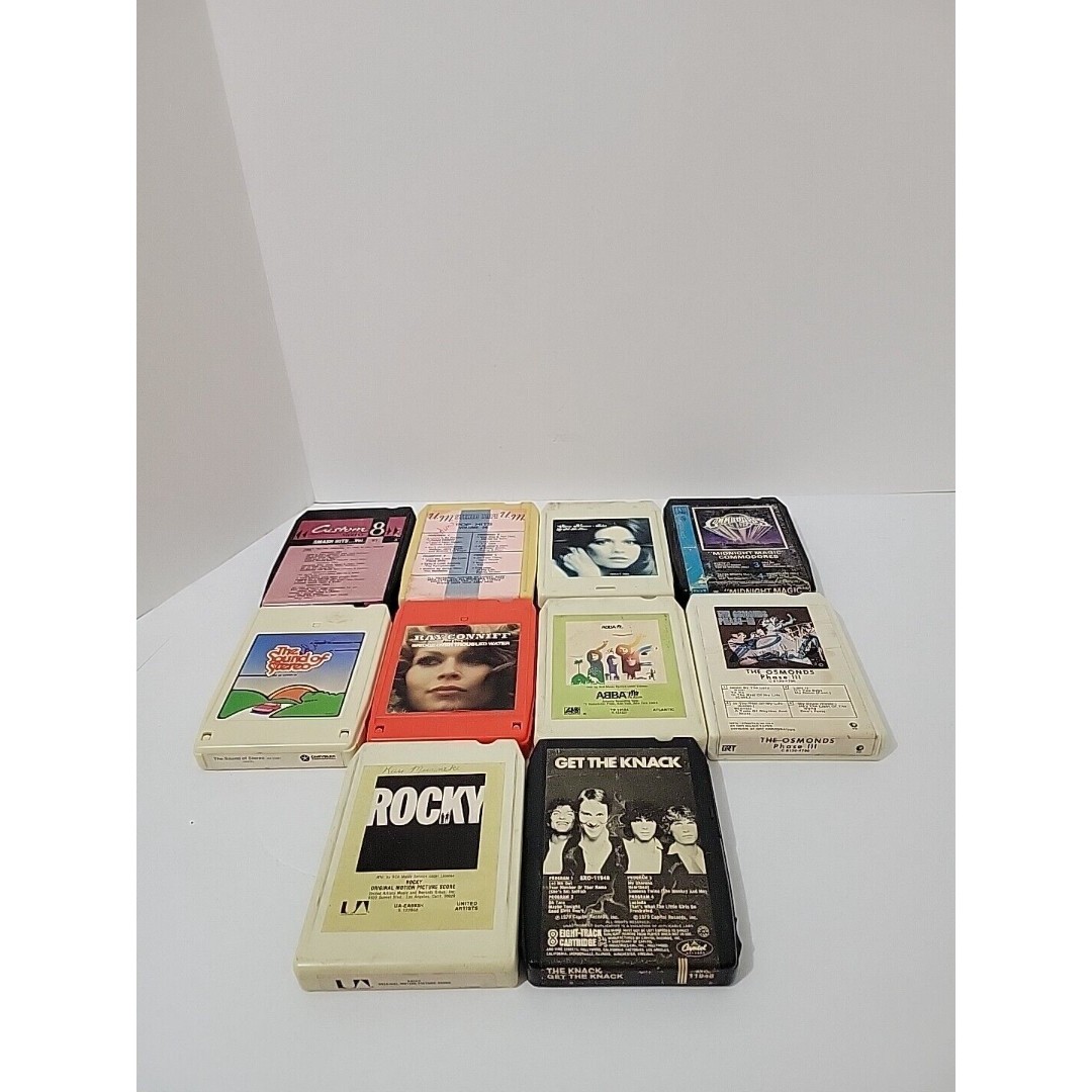 8 Track Lot Of 10 Untested Rocky Abba Osmonds Commodores Knack Ray Coniff Olivia