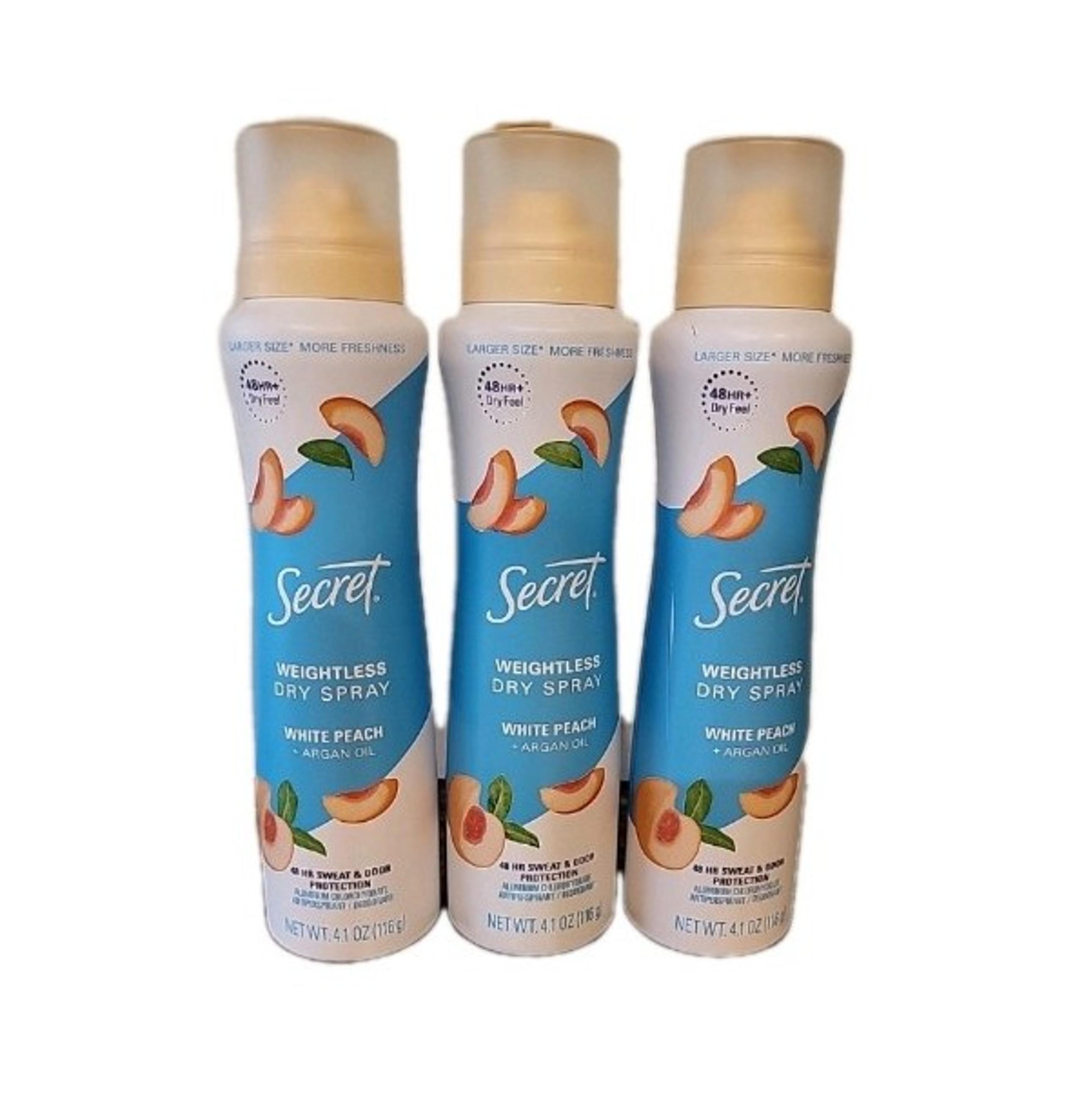 3 Secret Dry Spray Antiperspirant Deodorant  White Peach and Argan Oil  4.1 oz