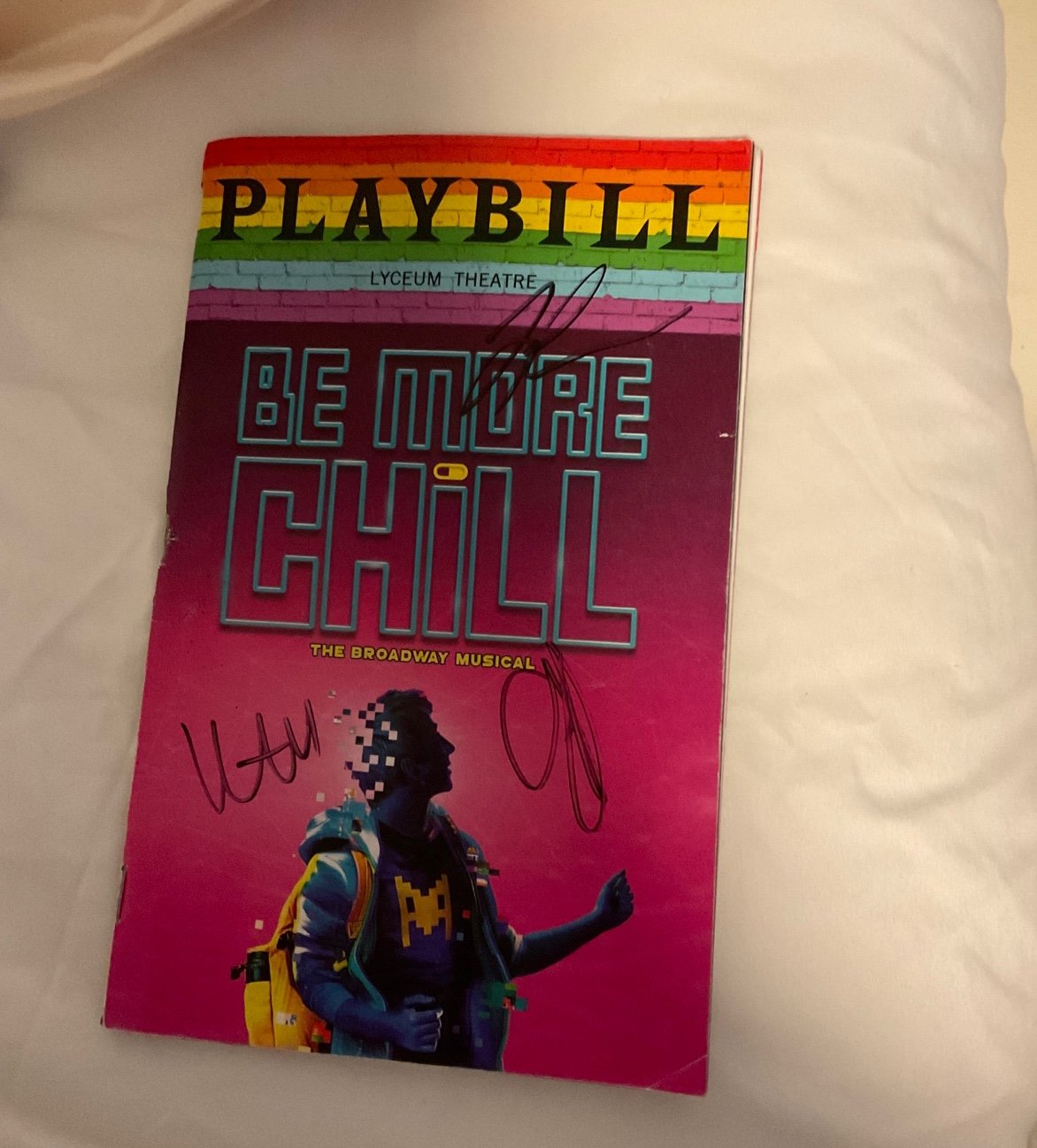 Playbill from be more chill on broadway signed by og cast