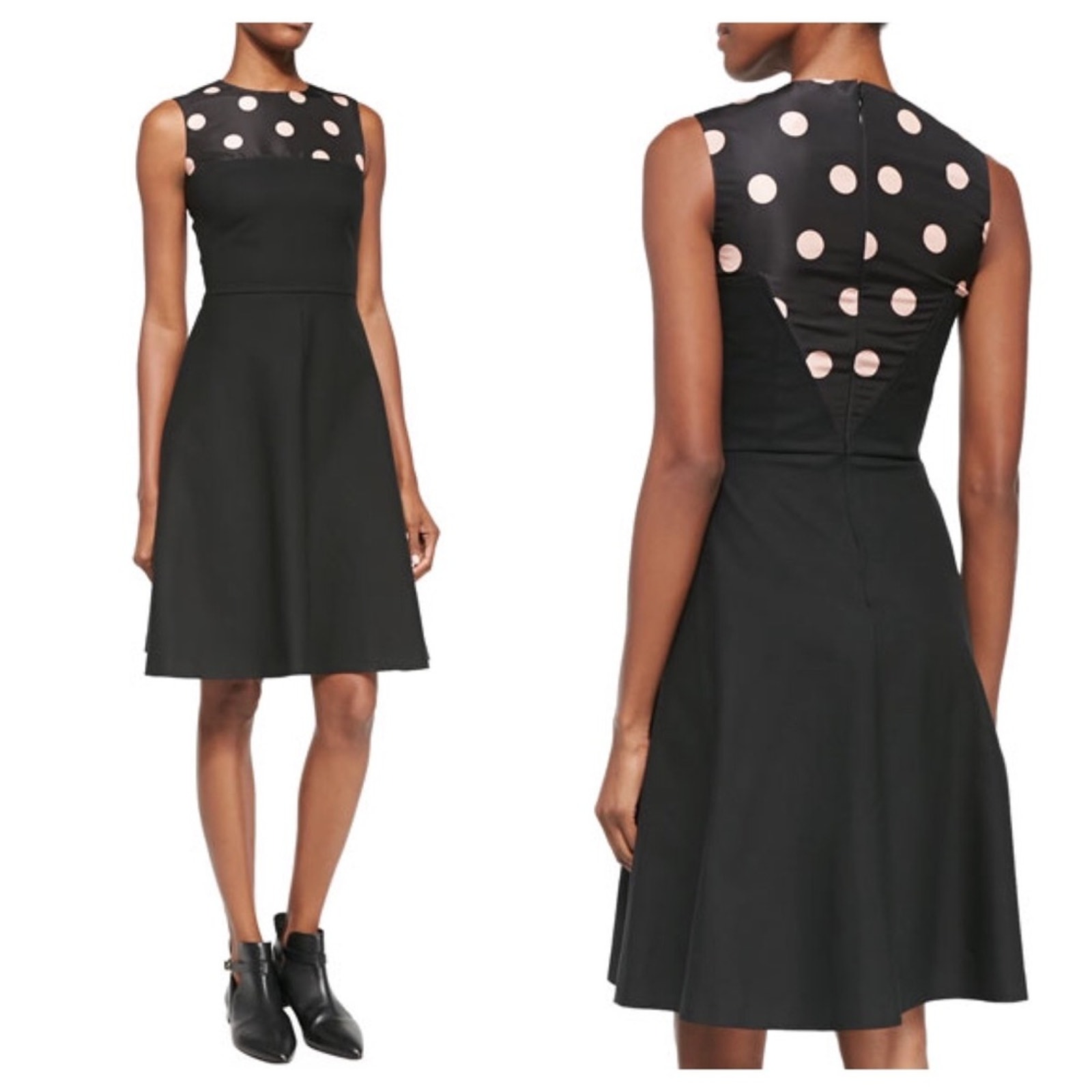RED Valentino Black Dress Size 6 Sleeveless Polka Dot-Top Aline Mini Workwear
