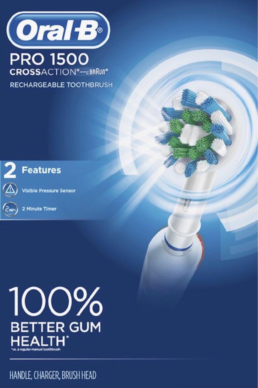 Oral-B Pro 1500 CrossAction Electric Toothbrush w/ Rechargeable Battery in White