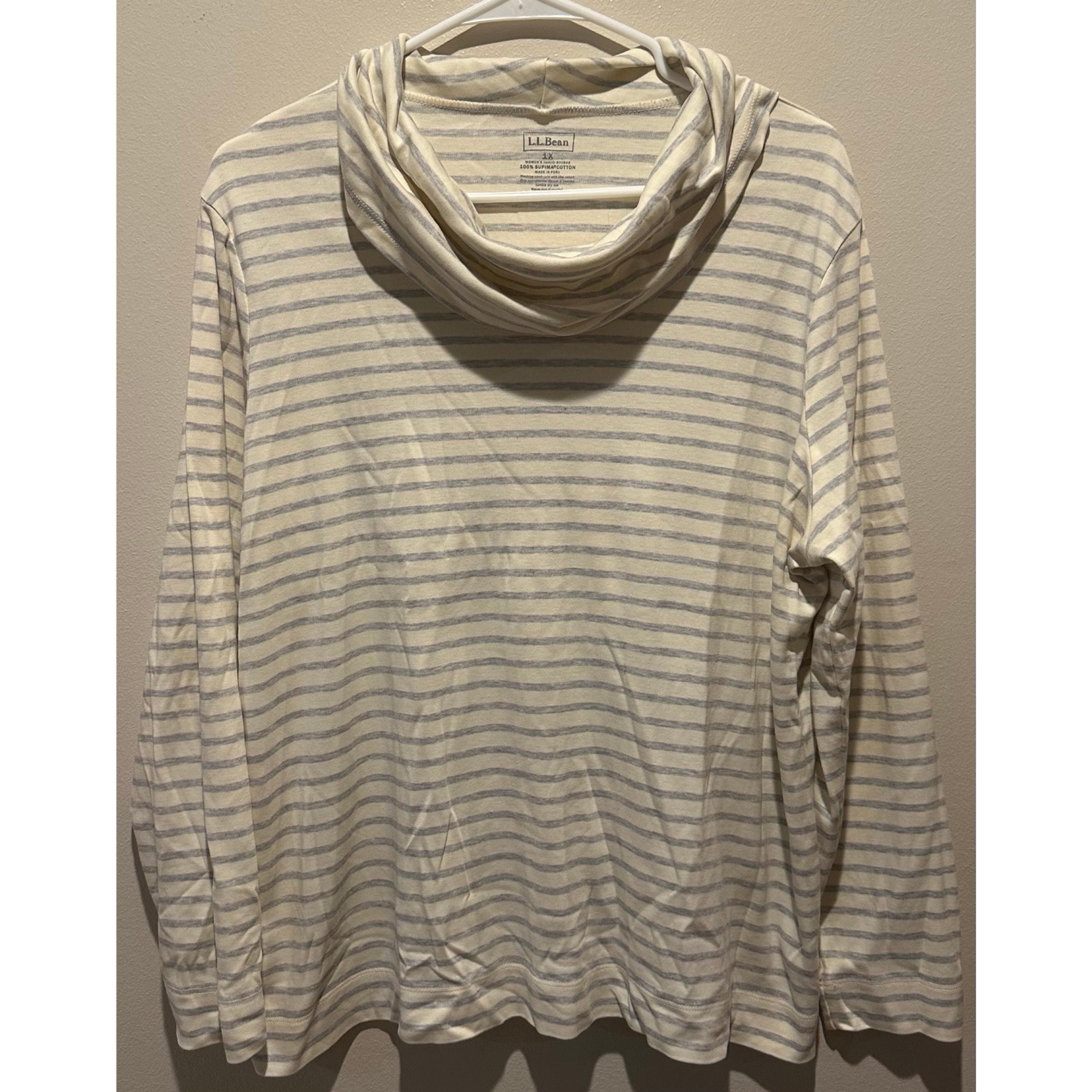 L.L. Bean Women's Supima Cotton Cowl Neck Striped Long Sleeve Top Size 1X