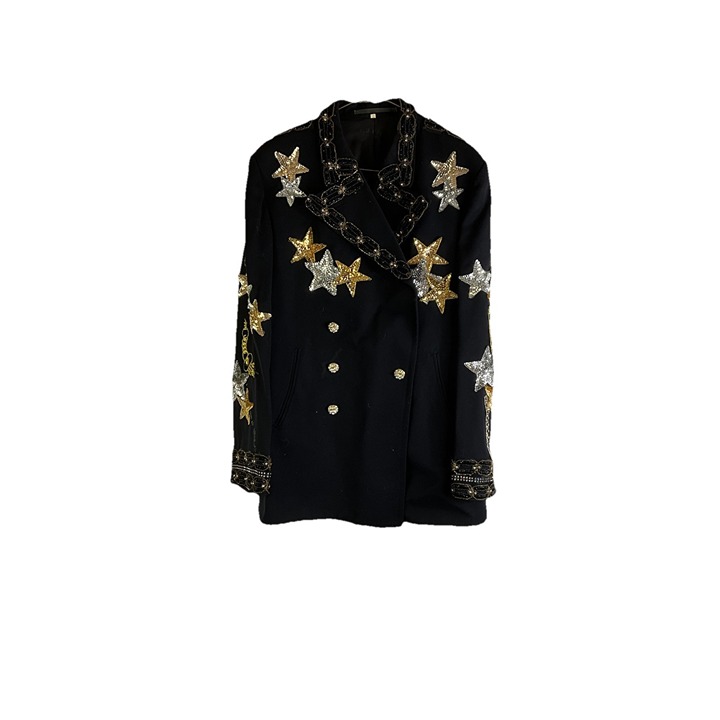 Vintage 80s Womens Large Handmade Sequin Stars Menswear Blazer Jacket Swiftie