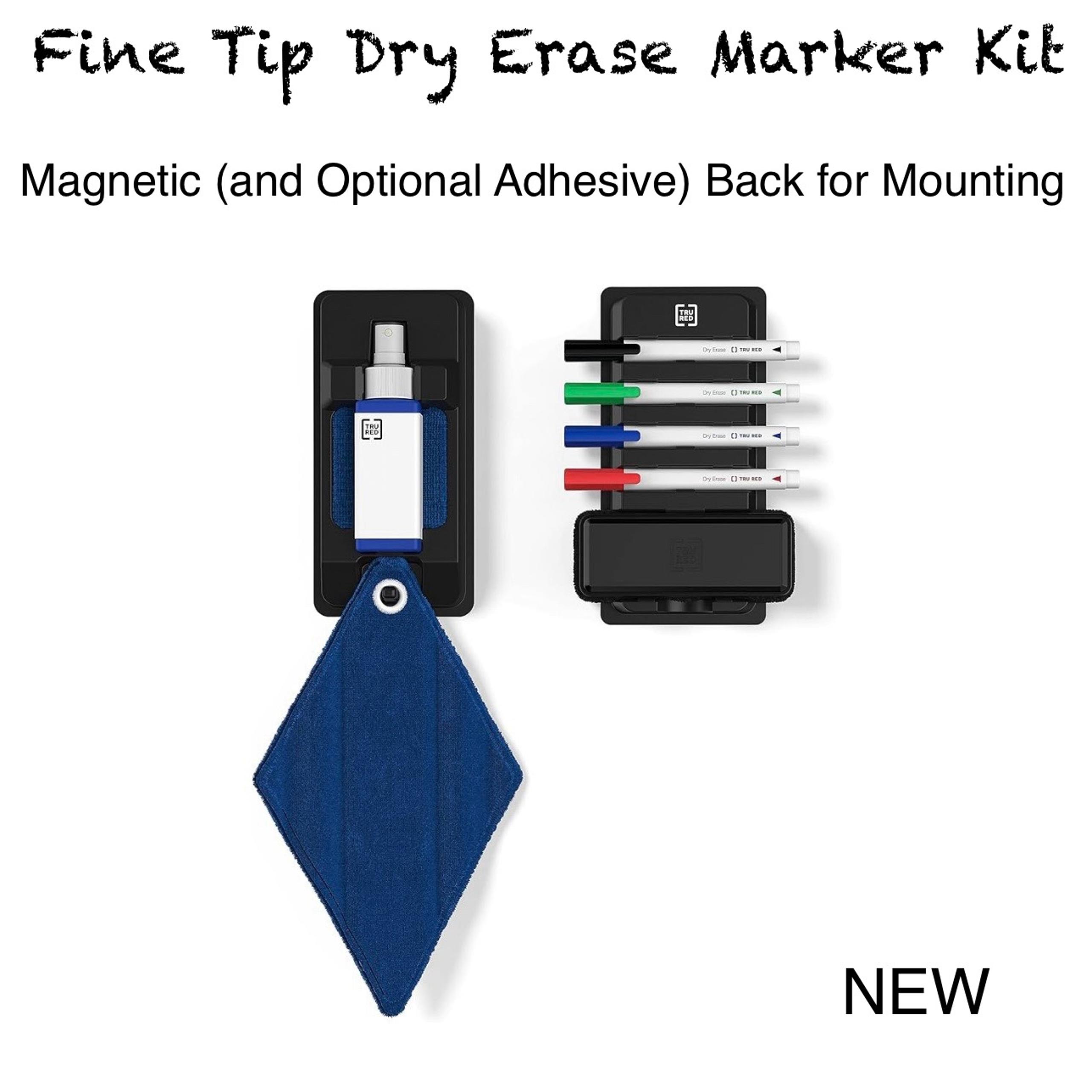 Fine Tip Dry Erase Marker Kit with Magnetic Back Cleaning Solution Soft Cloth