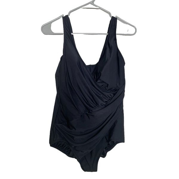 Miraclesuit Plus Size 18W One Piece Swimsuit 28-1830-0 Solid Black Faux Wrap