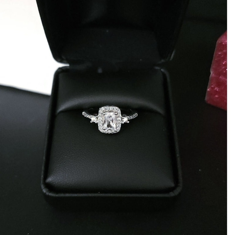Crystal Rectangle cut set in sterling silver ring size 5