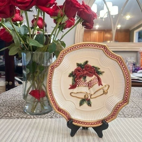 Fitz and Floyd Essentials Holiday Bells Christmas Cookie Canape Plate 9”