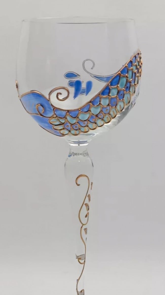 Paul Nagel Wine Glass Gold Embossed Mouth Blown Handmade Decorated Germany