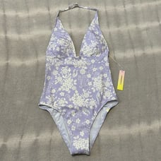Summersalt Vintage Floral Halter Plunge One Piece Swim Bathing Suit 6 NWT Purple