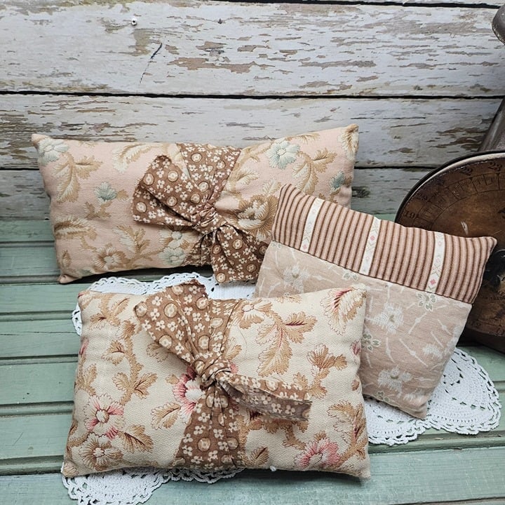 Vintage French Cretonne Trio 19th Century Long Pillow