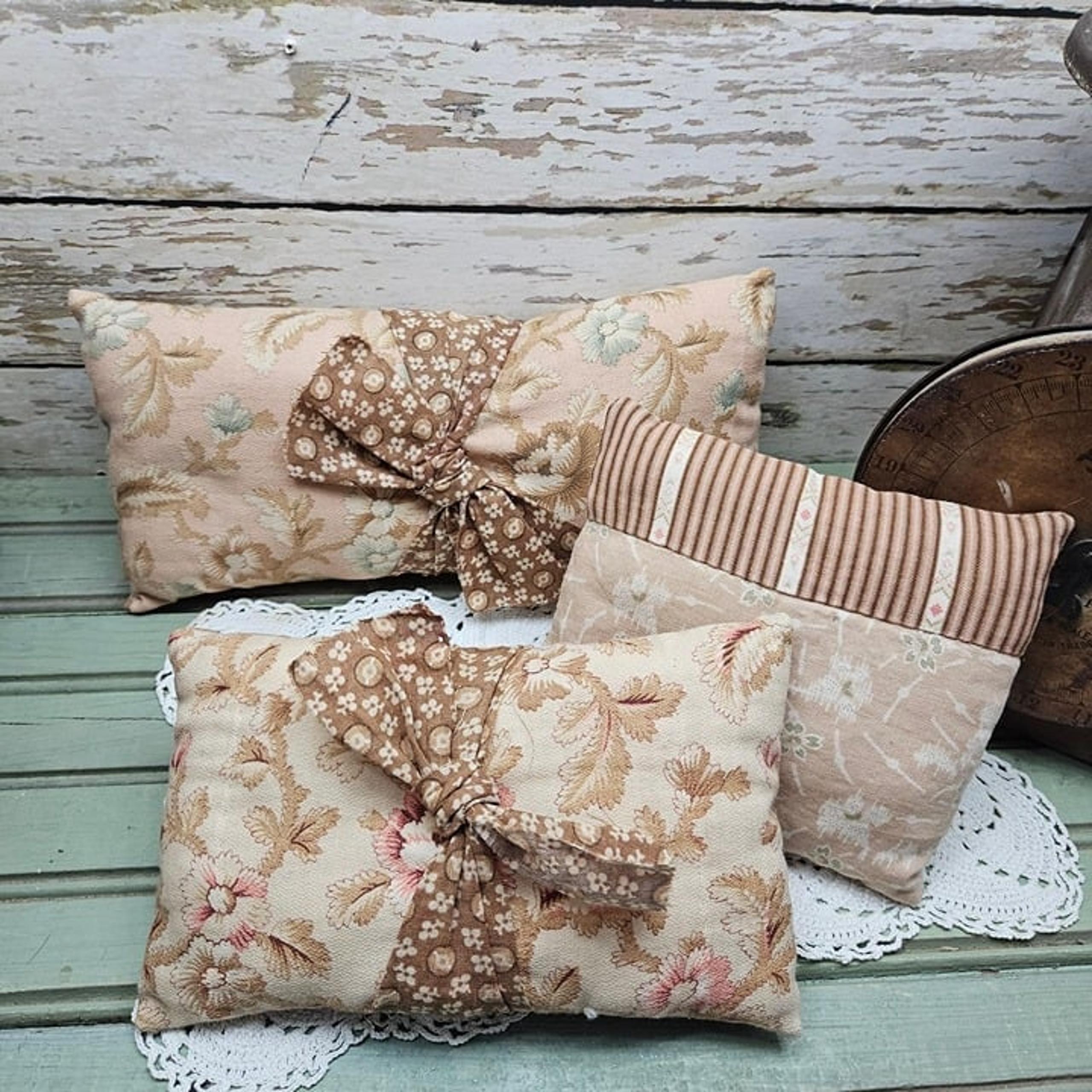 Vintage French Cretonne Trio 19th Century Long Pillow
