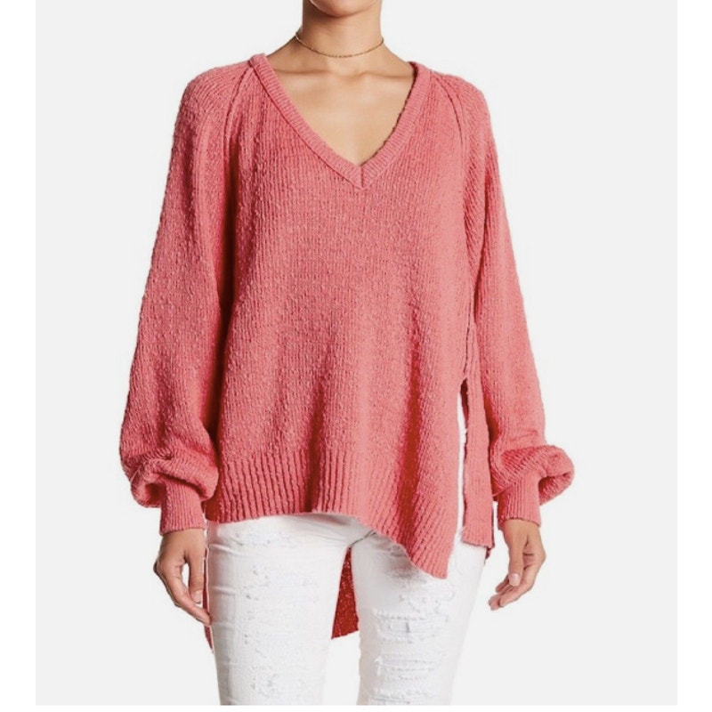 FREE PEOPLE Pink West Coast Pullover V-Neck Sweater // XS