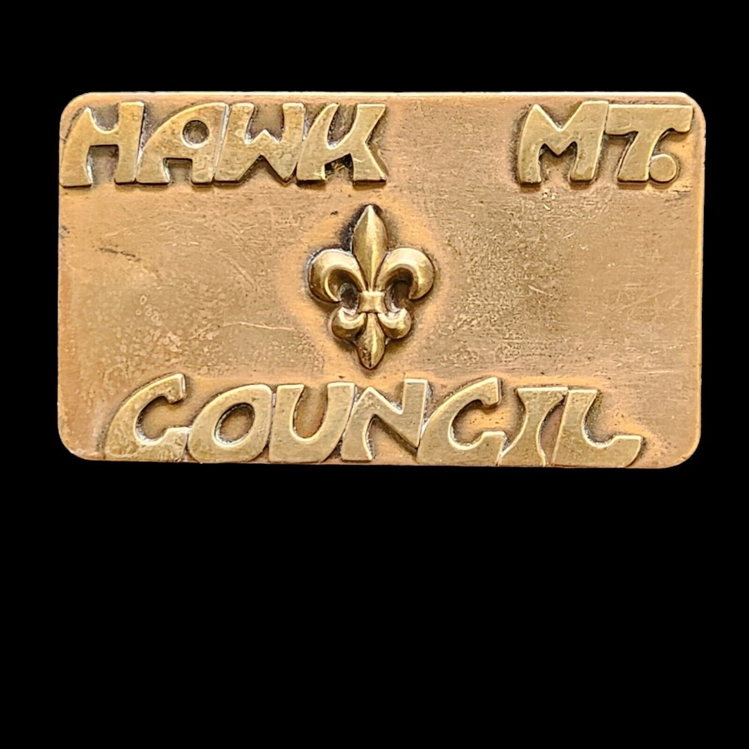 Vintage Boy Scout BSA Hawk Mt. Council District Belt Buckle RARE Gold Tone