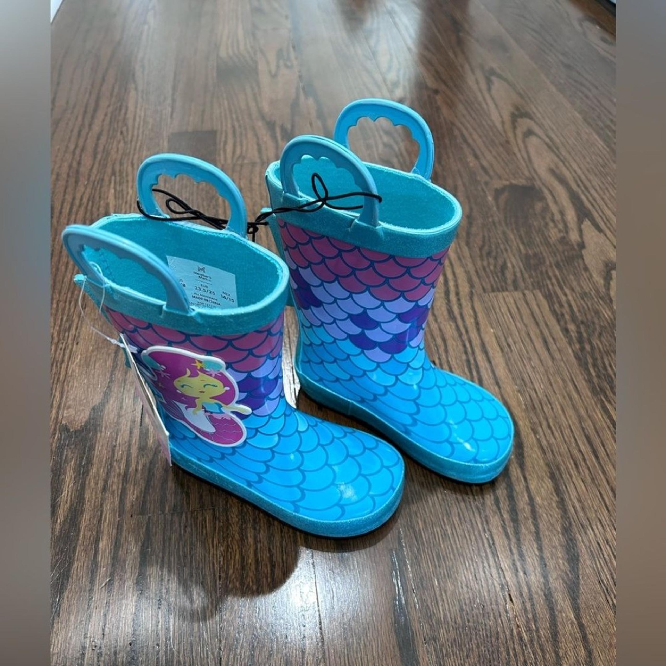 Member’s Mark Girl Rain Boots Size 7/8 Blue/ Pink Mermaid