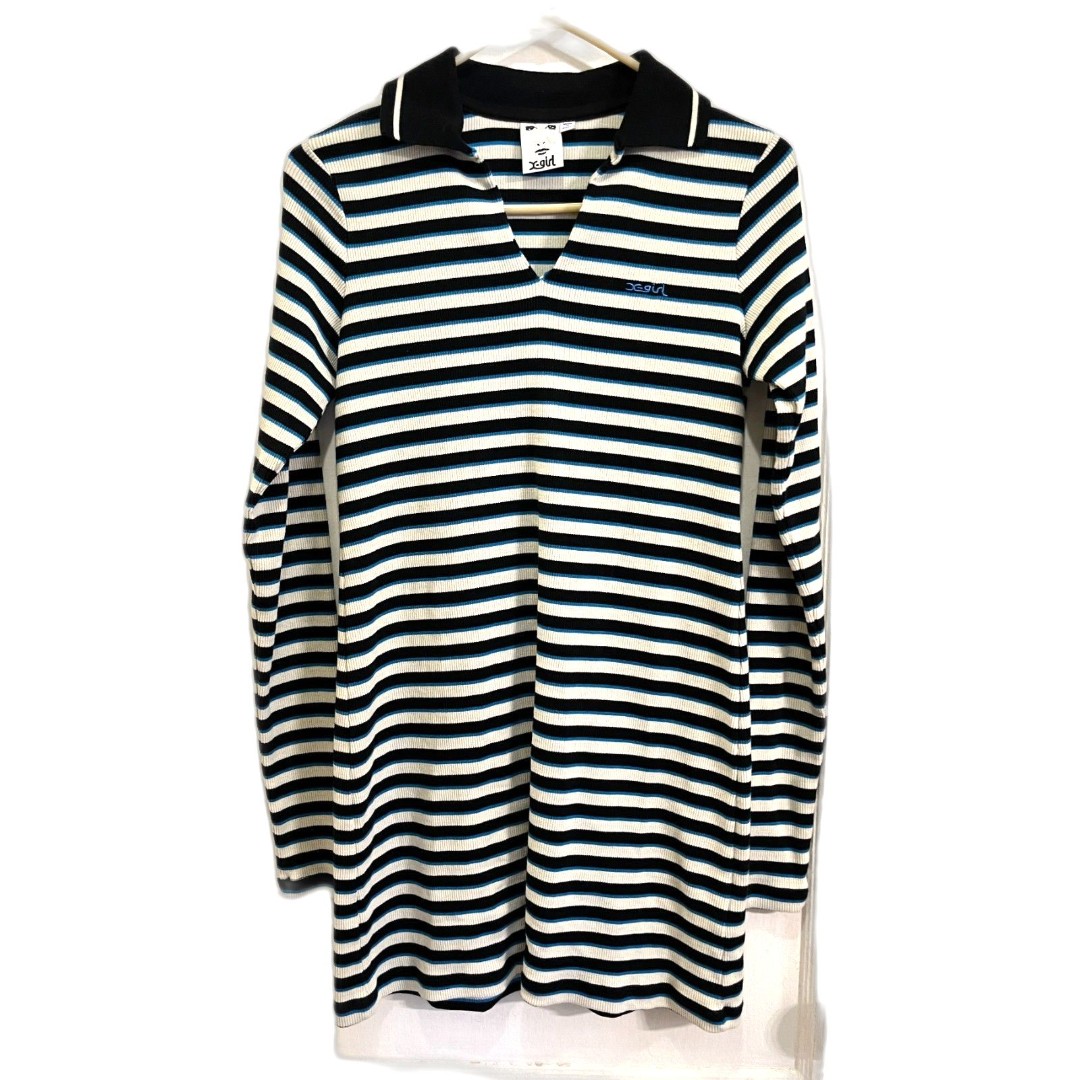 X-Girl Vintage 90s Kim Gordon Y2K Stripe Polo Shirt Dress Women's Size Large