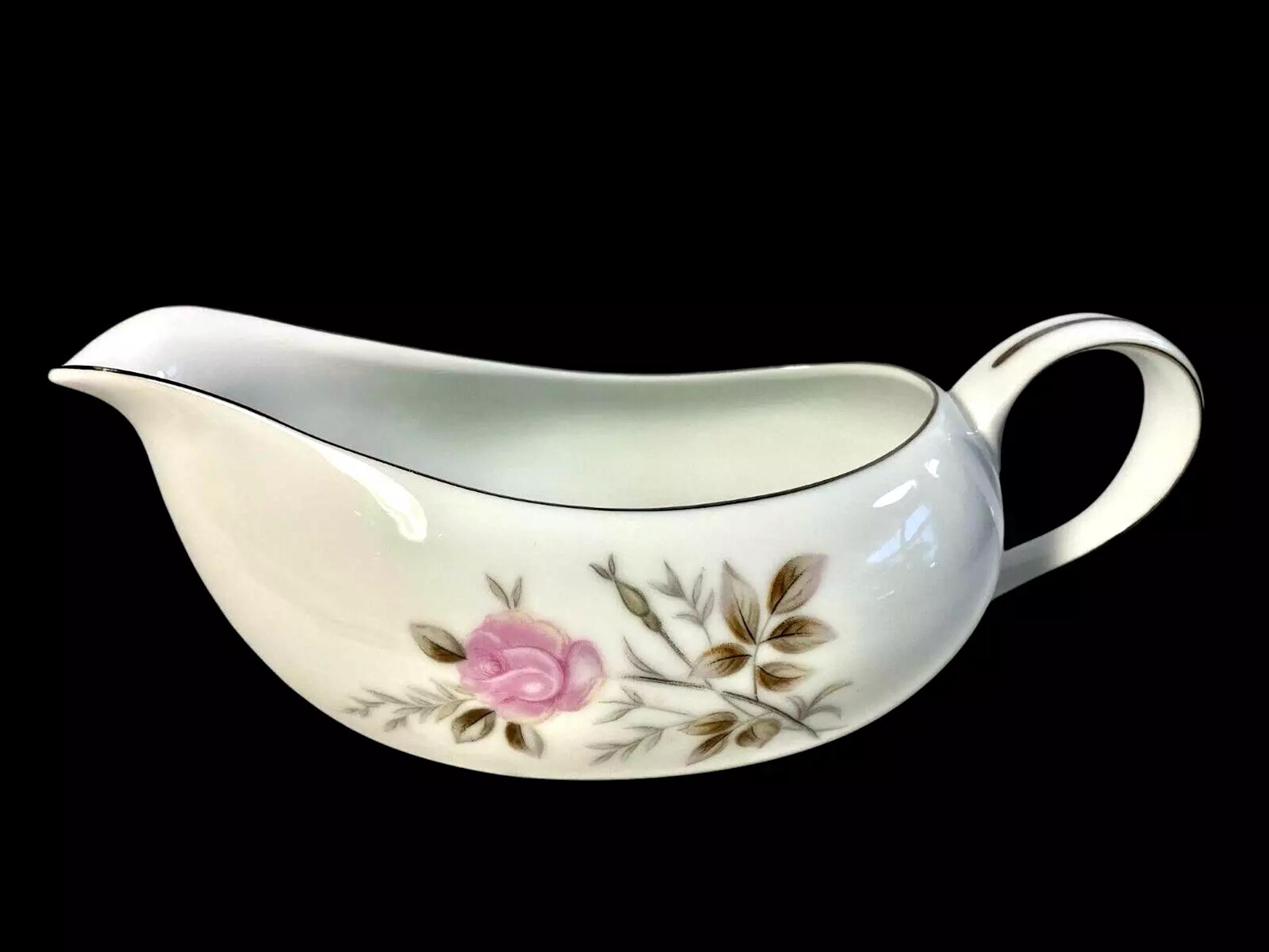Vintage Citadel China Japan ELIZABETH Gravy Boat Porcelain Roses w Platinum Trim