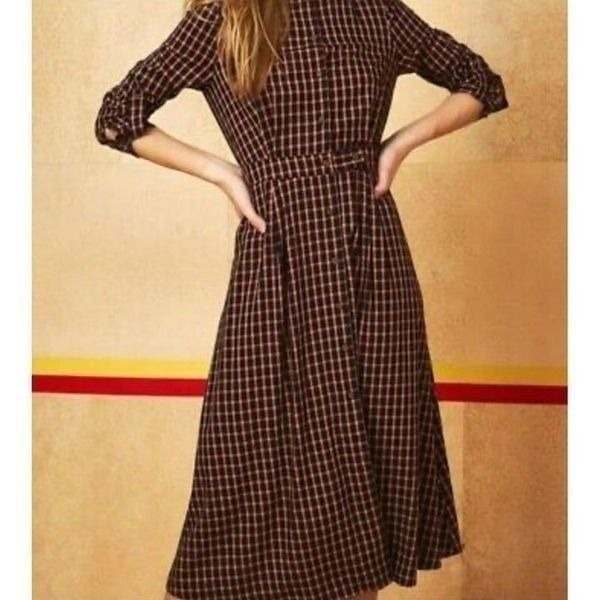 NWT Court & Rowe Kingsley Plaid Button Down Long Sleeve Pleated Maxi Dress 2