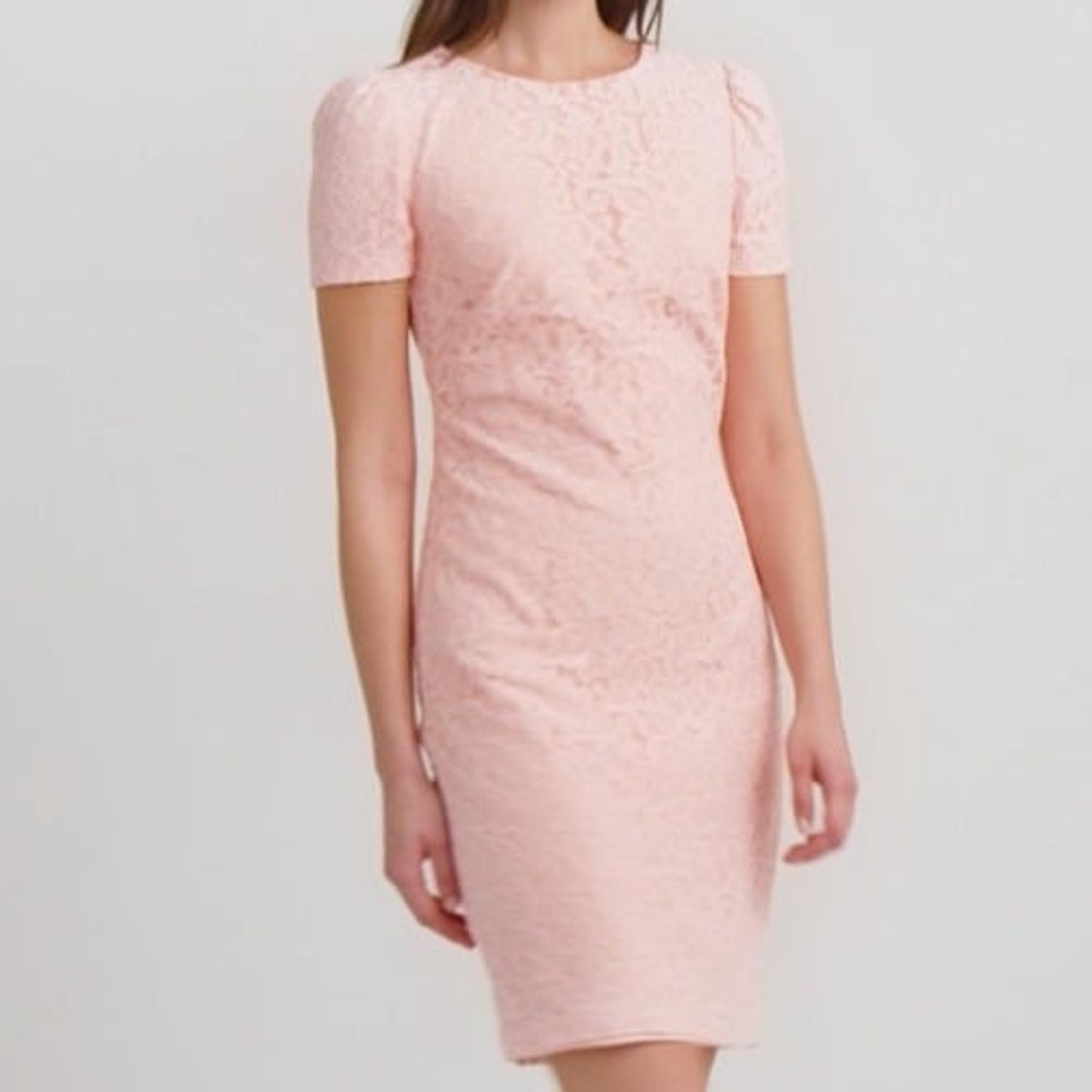 LAUREN RALPH LAUREN Dress sz18 Pink Lace Overlay Lined Zippered Above Knee