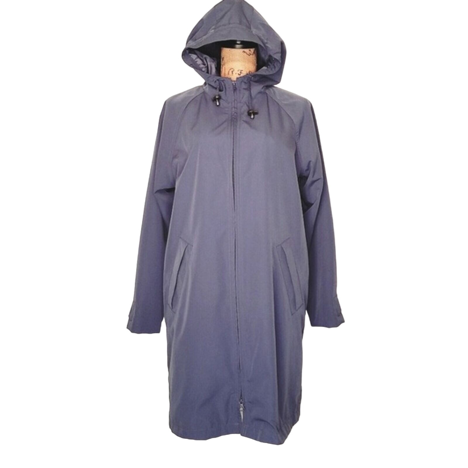 L.L. Bean Wedgewood Blue Zip Hooded Trench Coat Size Medium