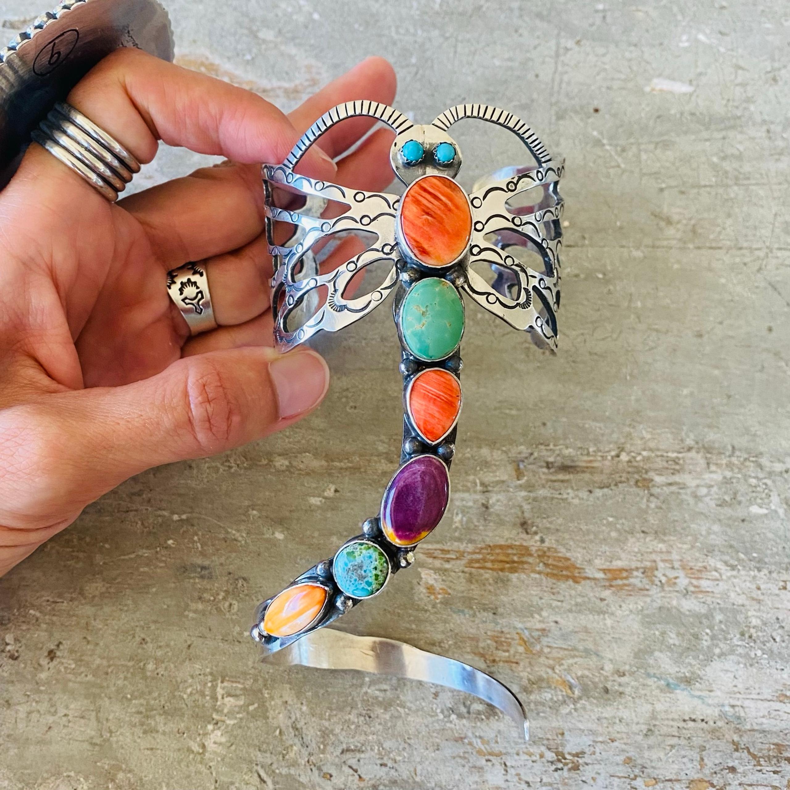 Navajo Russell Sam Sterling Silver Fiesta Dragonfly Cuff