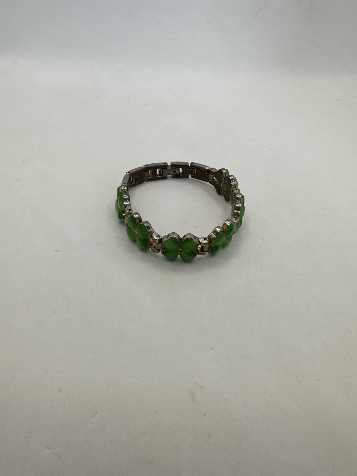 Silver Toned Metal With Four Leaf Clover Bracelet