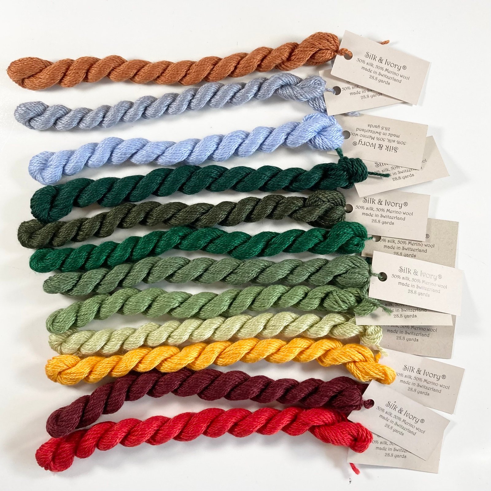 Brown Paper Packages Silk & Ivory Needlepoint Yarn for Embroidery Lot 12 Colors