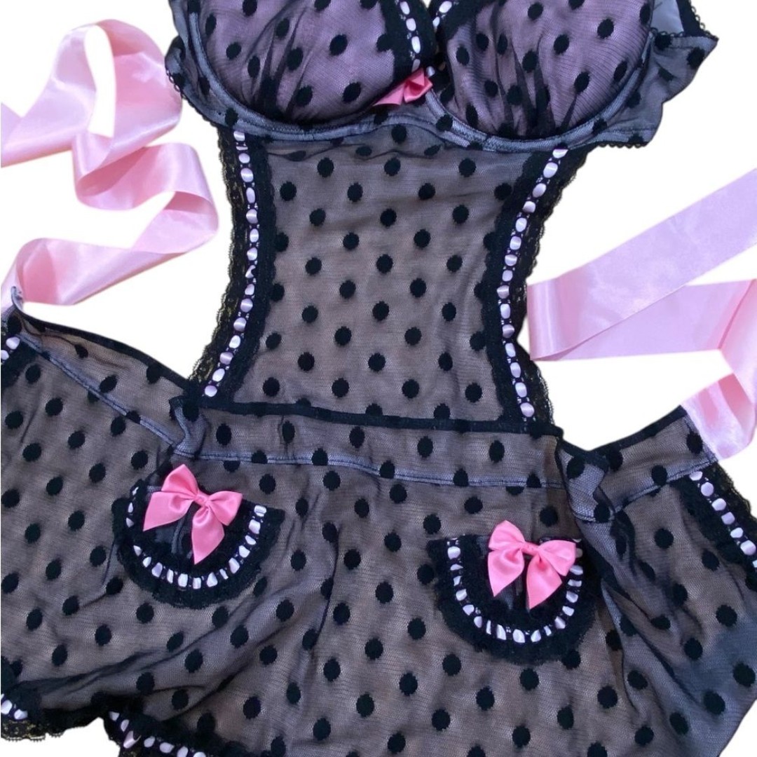 Victoria’s Secret Sexy Little Things Black and Pink Polka Dot Lingerie
