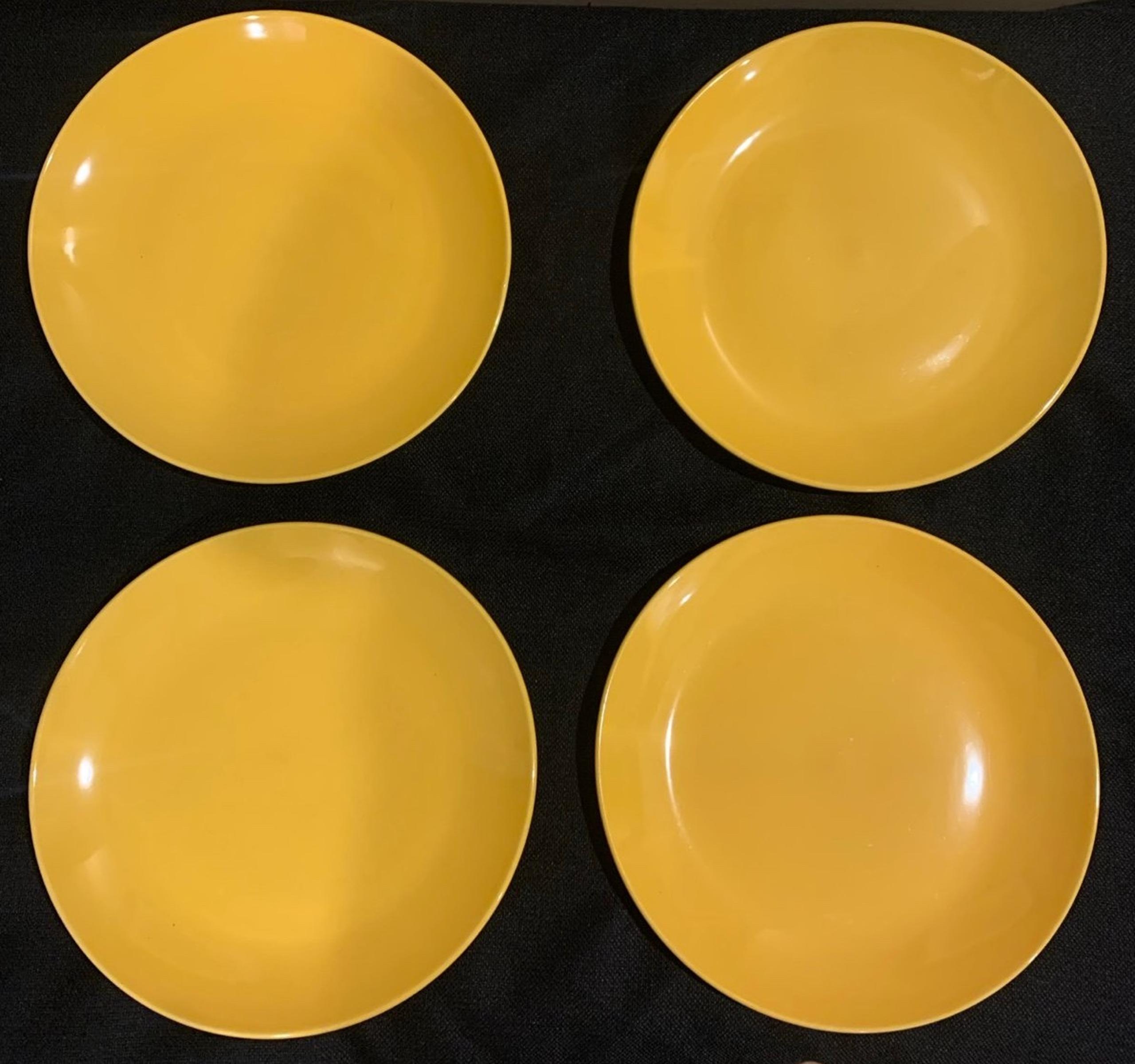 Set of 4 World Market Yellow Gold Ceramic Plates