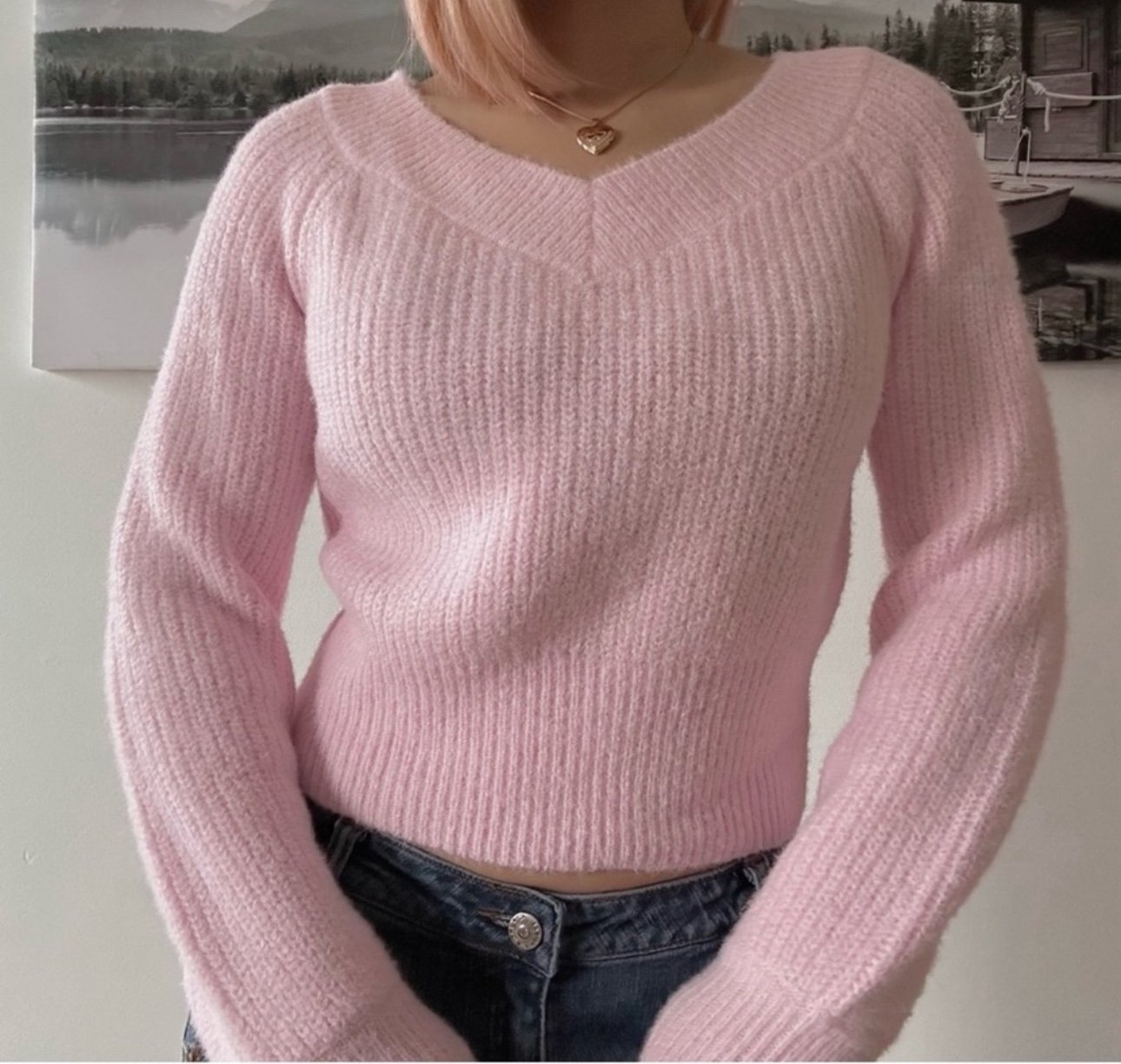 Happily Grey V neck sweater lilac color size L