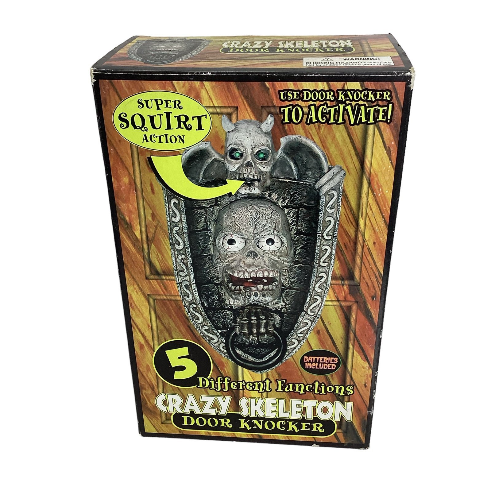 Vintage Halloween Creepy CRAZY SKELETON Animated DOOR KNOCKER In Original Box