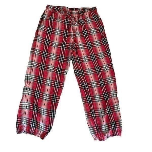Life is Good Red Black White Cozy Soft Elastic Waist Oversized Plaid Flannel Sle