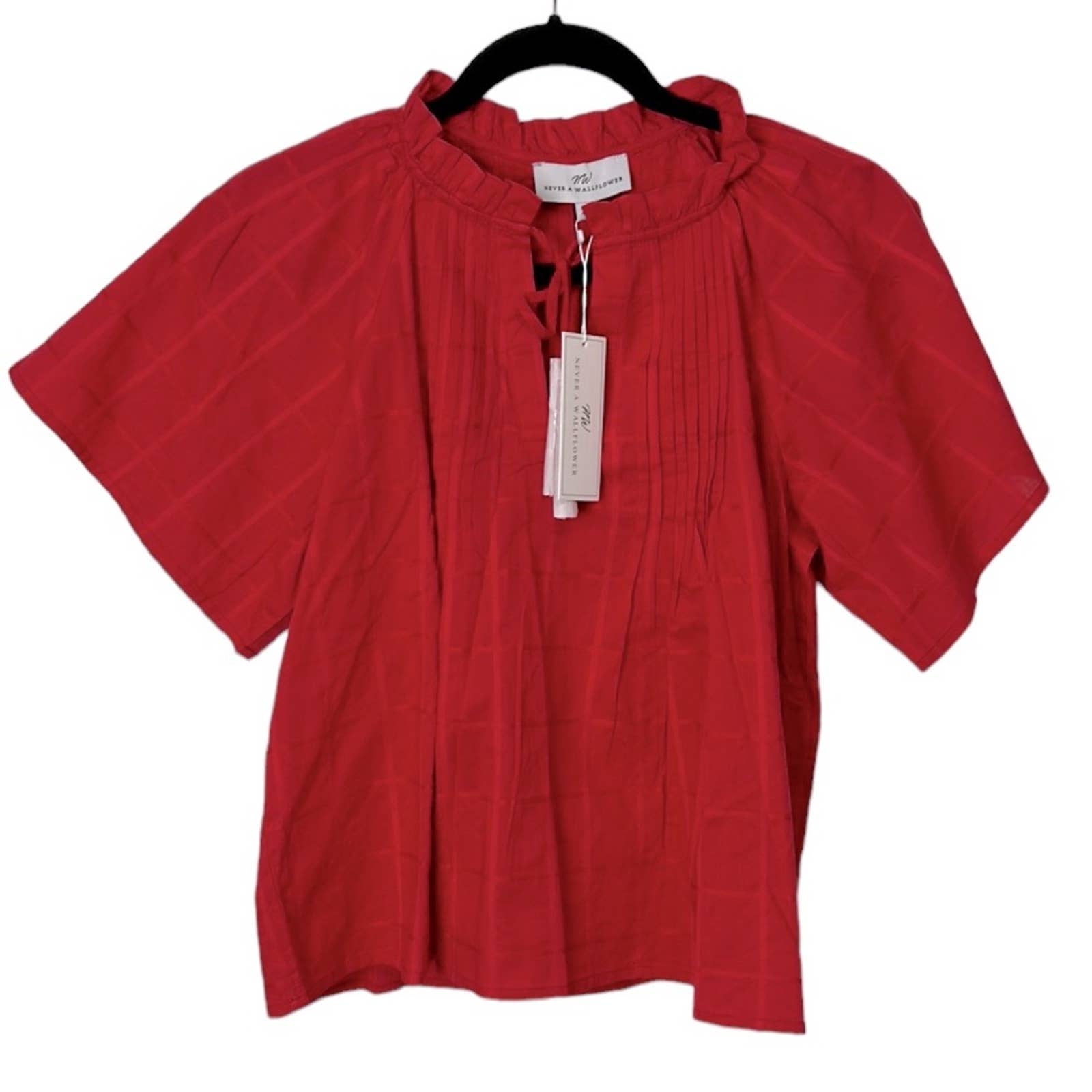 Never A Wallflower High neck Ruffle Tassel Blouse Women’s size XS NWT