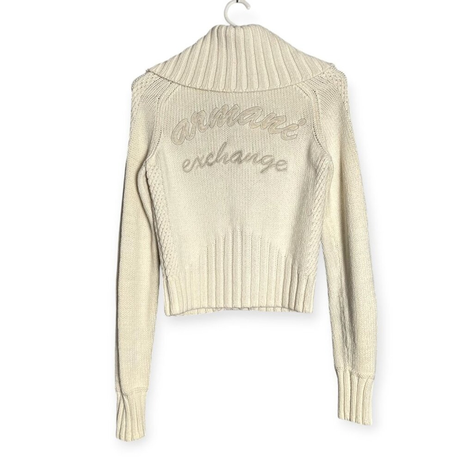 Armani Exchange Large Fold Over Collar Chunky Cardigan SIZE M Beige Sweater HK