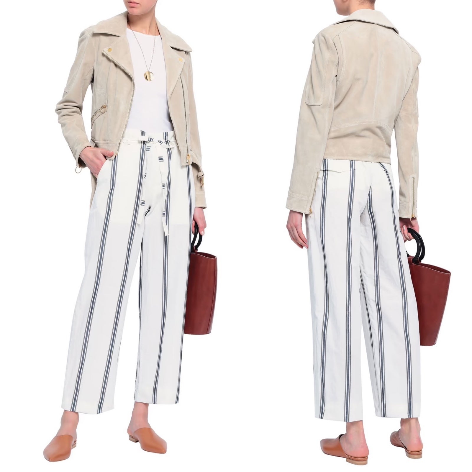 Rag & Bone Oasis high-waist straight-leg striped cotton-linen pants size 2 XS